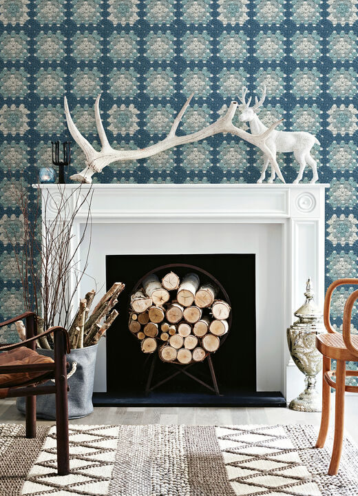 Maud Blue Crochet Geometric Wallpaper