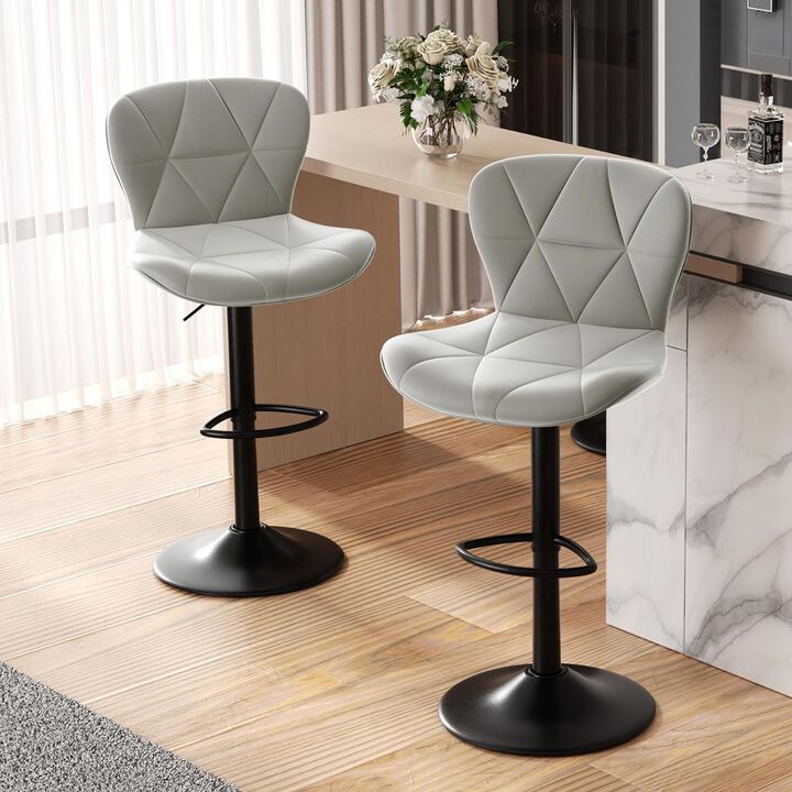 Faux Leather Swivel Bar Stools Set of 2, Adjustable Counter Height Kitchen Chairs, Iron Frame High Backrest 360&deg; Barstools for Kitchen Counter, Outdoor