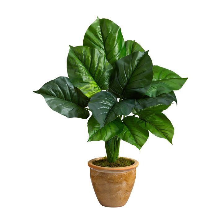 Nearly Natural 30-in Large Philodendron Leaf Plant in Decorative Planter