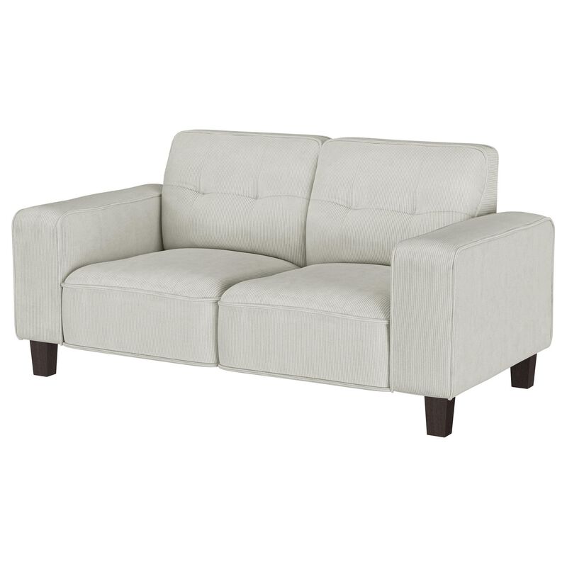 Dero Loveseat, 58 Inch, Light Gray Faux Corduroy, Modern Track Arms - Benzara