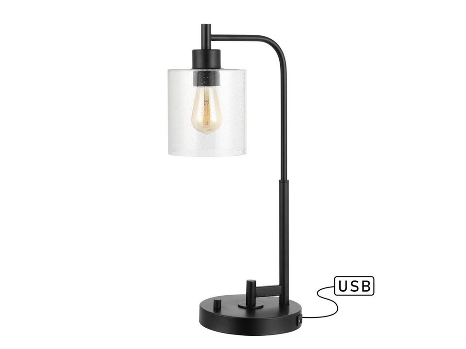 Axel Modern 23" Iron/Seeded Glass Farmhouse Industrial USB Charging LED Task Lamp, Black