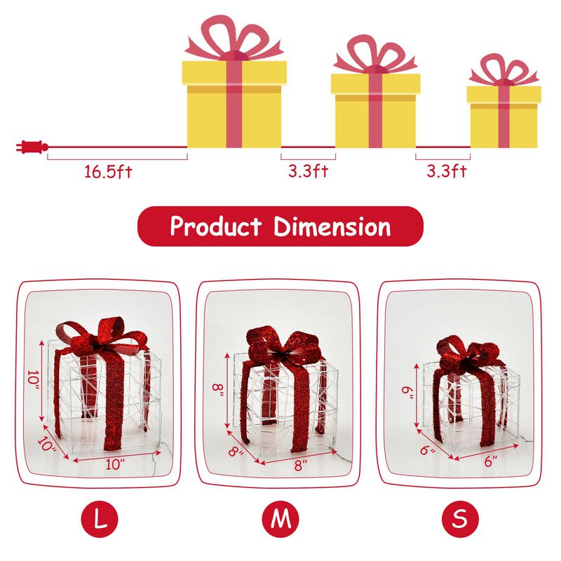3 Pieces Christmas Lighted Gift Boxes Decorations with 60 LED Lights for Indoor and Outdoor image number 4