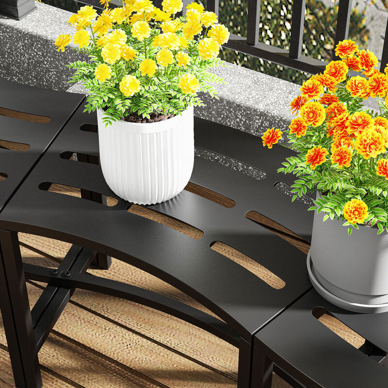 FUFU&GAGA Set of 4 Outdoor Fire Pit Benches, Black Iron Frame Stationary Patio Chairs with Slatted Seats, Weather-Resistant, (15.7 in. H x 23.9 in. W x 13.5 in. D), Black