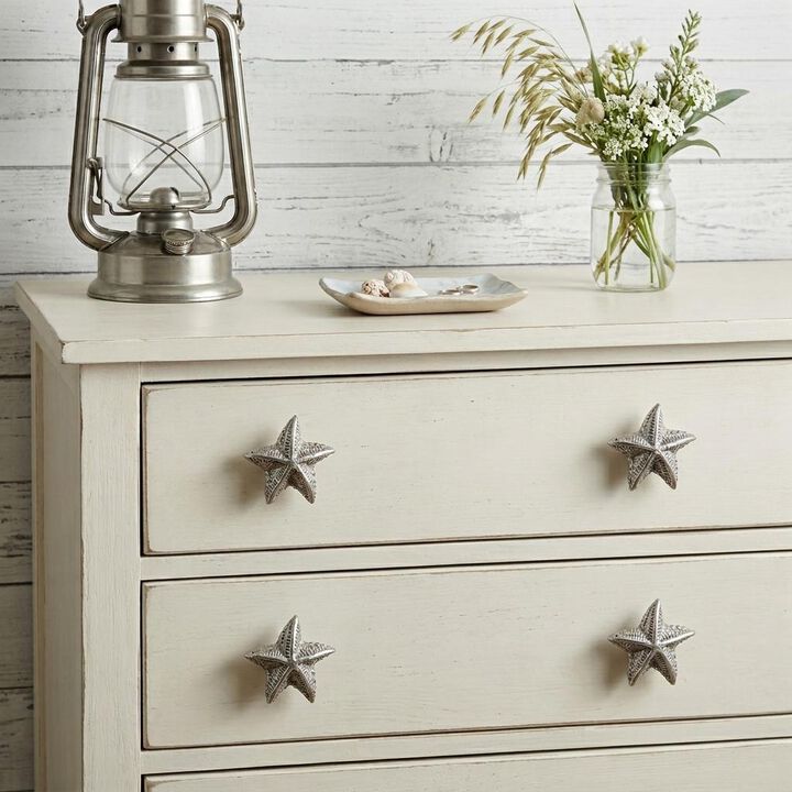 HomeRoots Set of Six Silver Starfish Knob Iron Drawer Pull Knobs