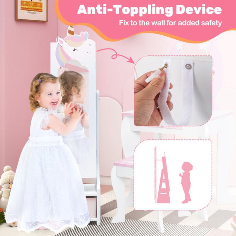 Hivvago Kids Jewelry Armoire Cabinet with Storage and 2 Tilt Angles