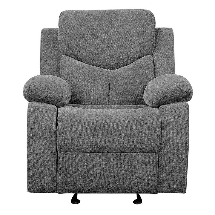 Fabric Upholstered Glider Recliner Chair with Pillow Top Armrest, Gray - Benzara