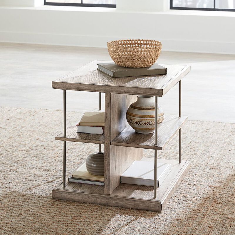 Liberty Furniture City Scape Metal Accent Oak Wood End Table for Living Room Burnished Beige image number 6