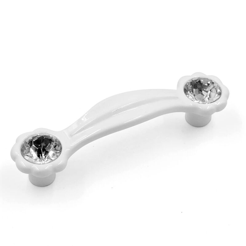 JETLAND Cabinet Drawer Crystal Pulls, 4-Pack, White with Clear Glass, 3"" Hole Centers, Shining Daisy, Cabinet Handles for Dress