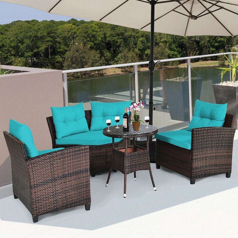 Mondawe 4 Pieces Outdoor Cushioned Rattan Furniture Set
