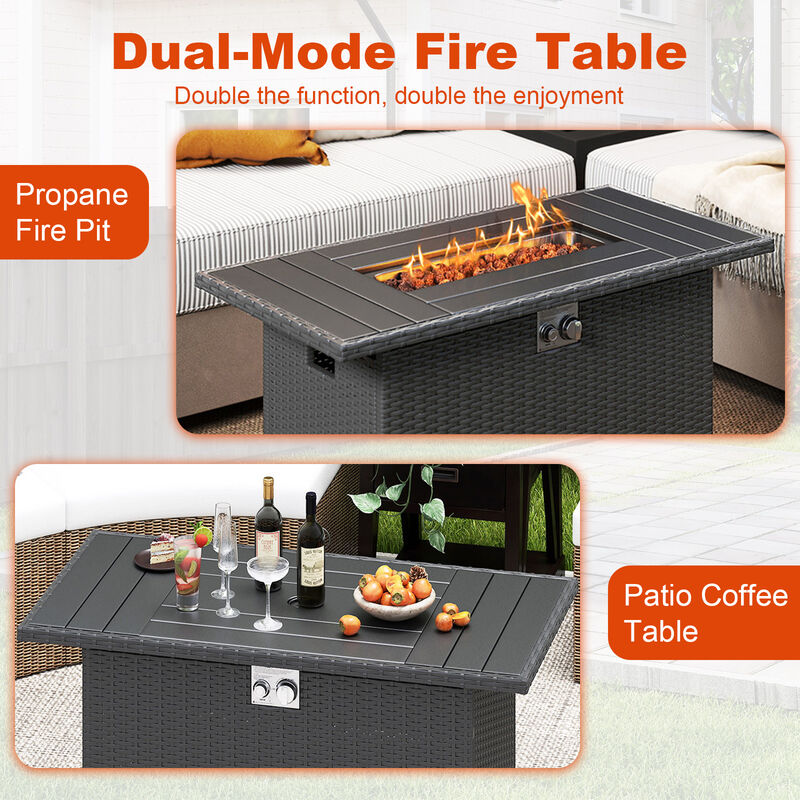 2-in-1 Rattan Propane Gas Fire Pit Table with Stainless Steel Burner image number 5