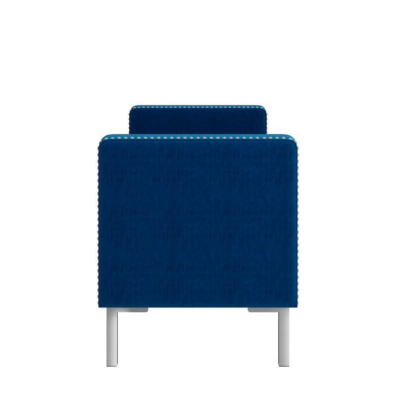 HL Home Furnishings Square Arm Tufted Storage Ottoman in Navy Blue Velvet