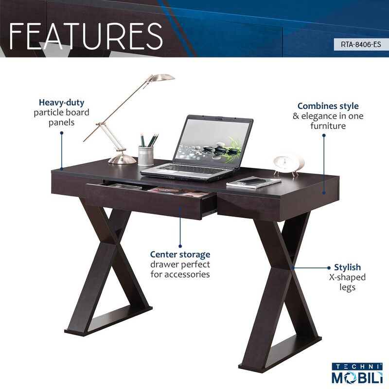 Trendy Writing Desk with Drawer. Color: Espresso
