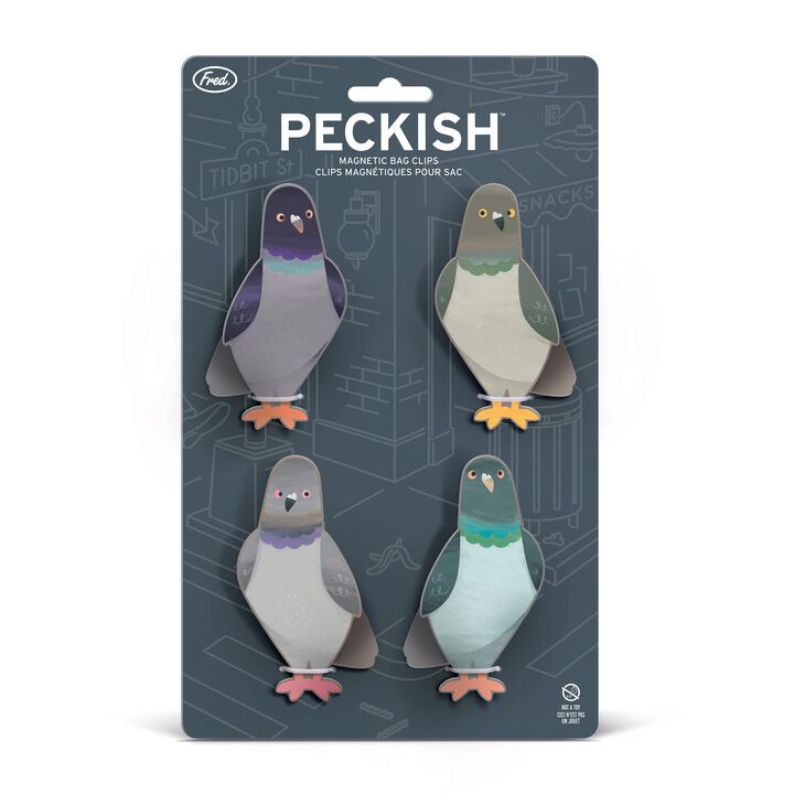 Genuine Fred PECKISH, Pigeon Magnetic Bag Clips, Set of 4, Chip Clips, Bag Clips for Food, or for use on the fridge