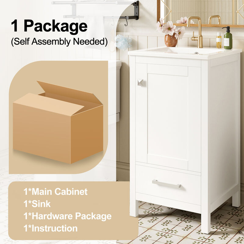 ELEMENT ACE Compact Bathroom Vanity with Integrated Ceramic Sink, Soft-Close Drawer & Door, Divider Drawer, Adjustable Foot Pads for Small Bathrooms image number 9