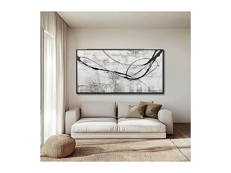 Abstract Framed Wall Art Living Room White Canvas Black Arts Decor Poster Hotel image number 1