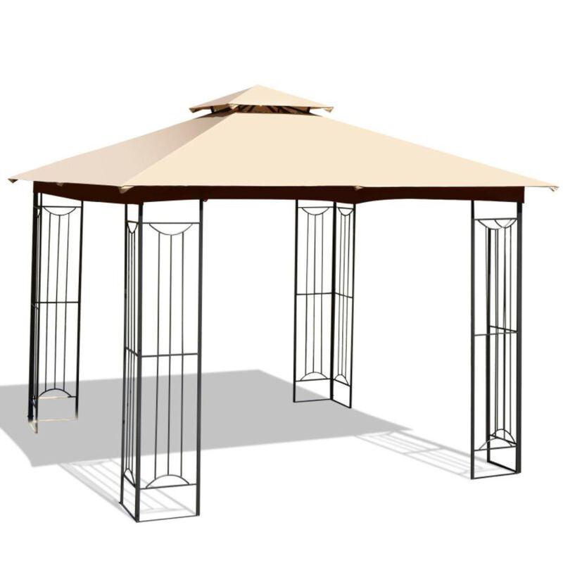 Hivvago L-Shaped Patio Canopy Gazebo Outdoor 2-Tier Steel Tent