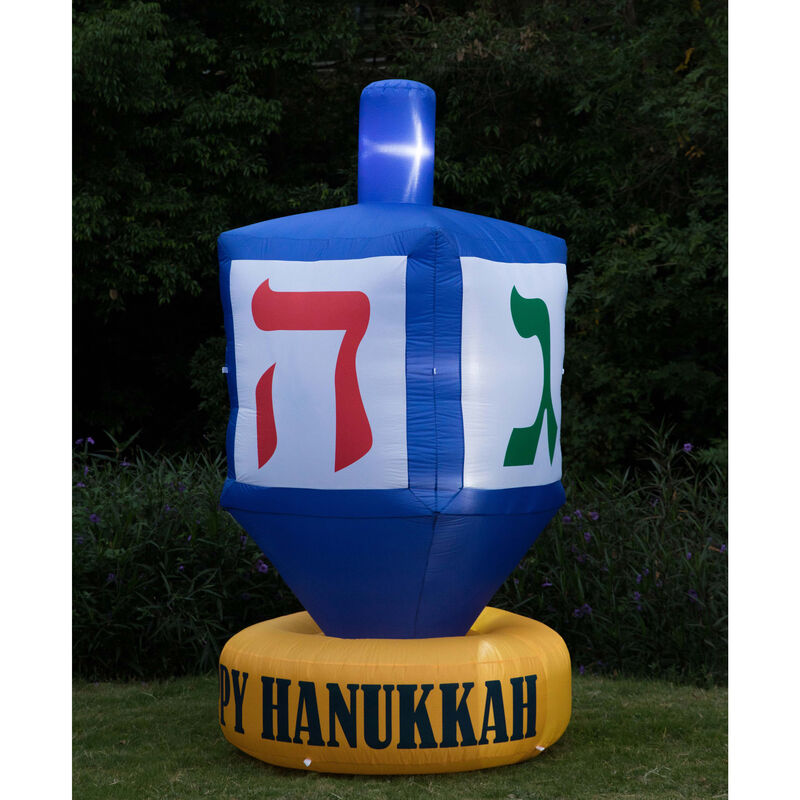 Giant Hanukkah Inflatable Dreidel - Yard Decor with Built-in Bulbs, Tie-Down Points, and Powerful Built in Fan