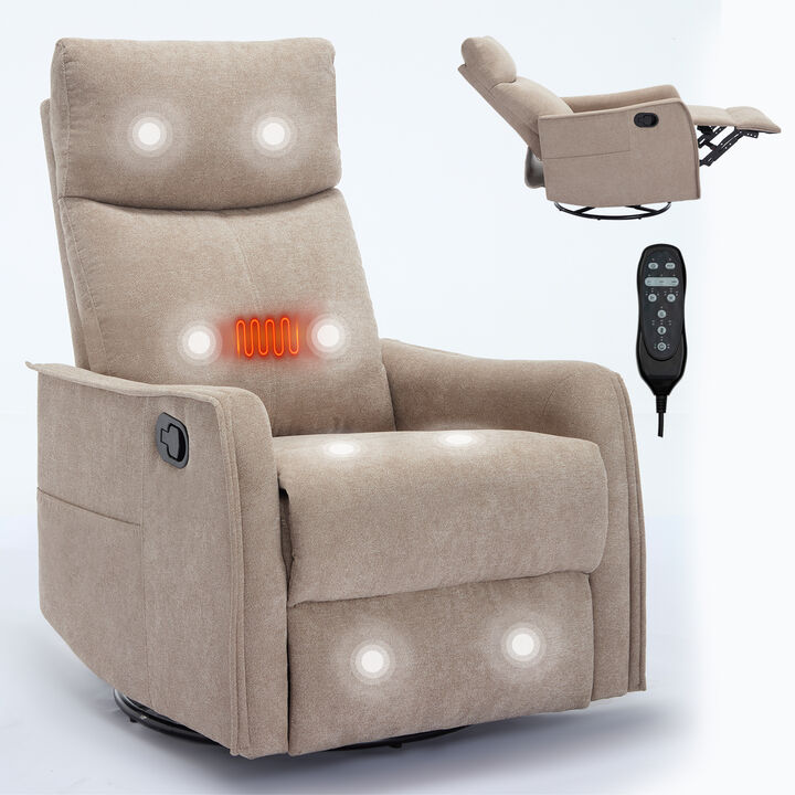 Heat Massage Manual Recliner, ArmChair with Rocker and Swivel, Khaki