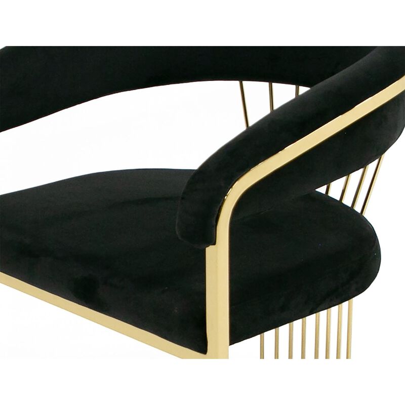 Moha 24 Inch Dining Chair, Round Cantilever Base, Black Velvet, Gold Finish - Benzara image number 4