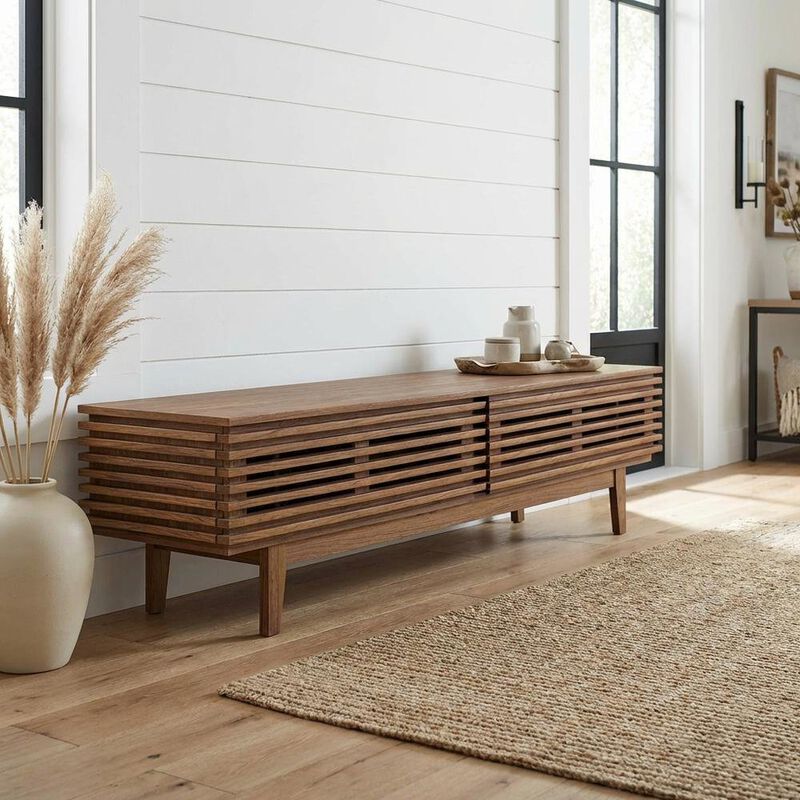 Brown wood TV stand with sleek design and sturdy construction image number 3