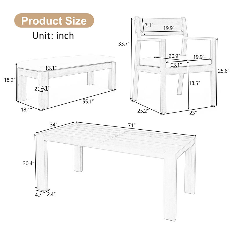 Whisen 6-Piece Rustic Outdoor Dining Set with Cushions image number 9