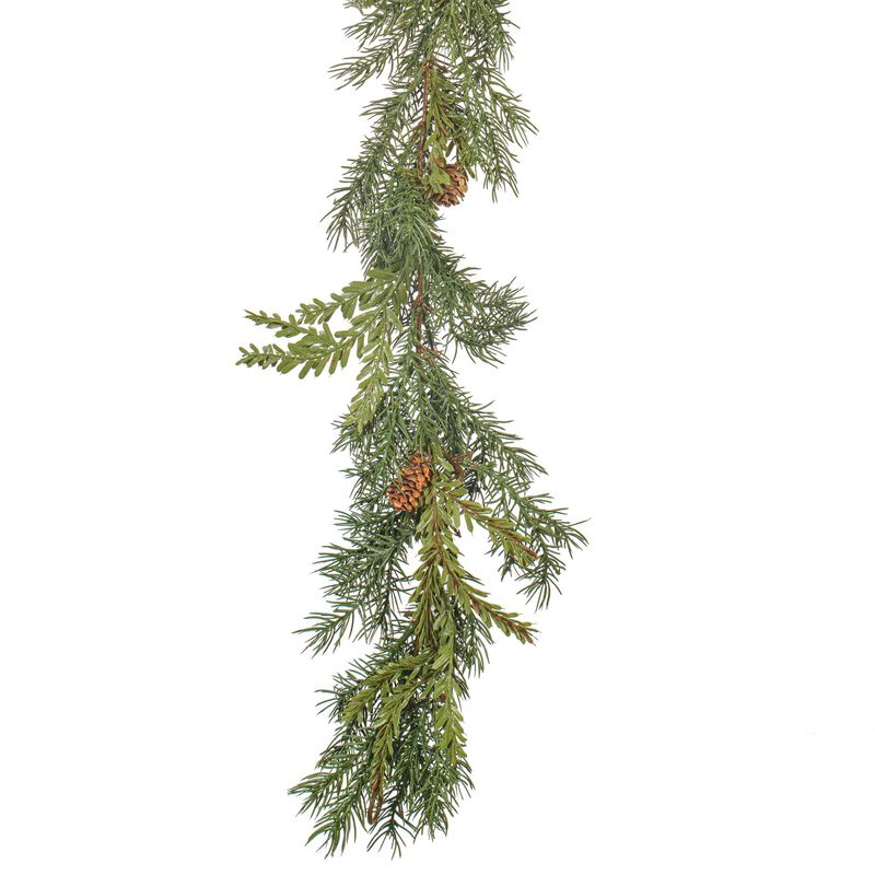 Vickerman 6' Hemlock-Angel Pine Artificial Christmas Garland with 88 PE Tips - Greenery for Mantel - Versatile Everyday Garland - Featuring Pine Cones image number 3