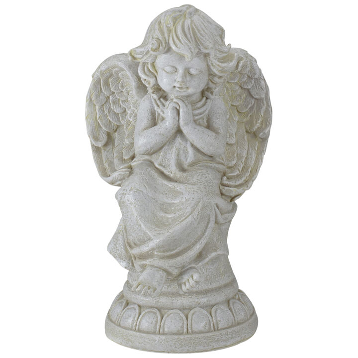 9" Ivory Praying Angel on Pedestal Outdoor Garden Statue
