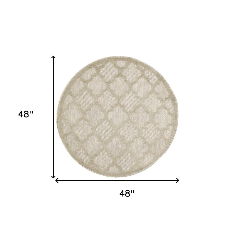 HomeRoots 4' Cream And Beige Round Geometric Indoor Outdoor Area Rug image number 3