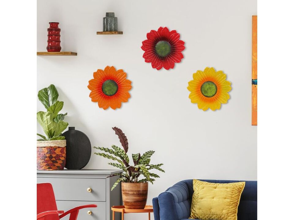 Sunflower Wall Decor Set of 3 Metal Flower Art for Kitchen Bedroom Living Room