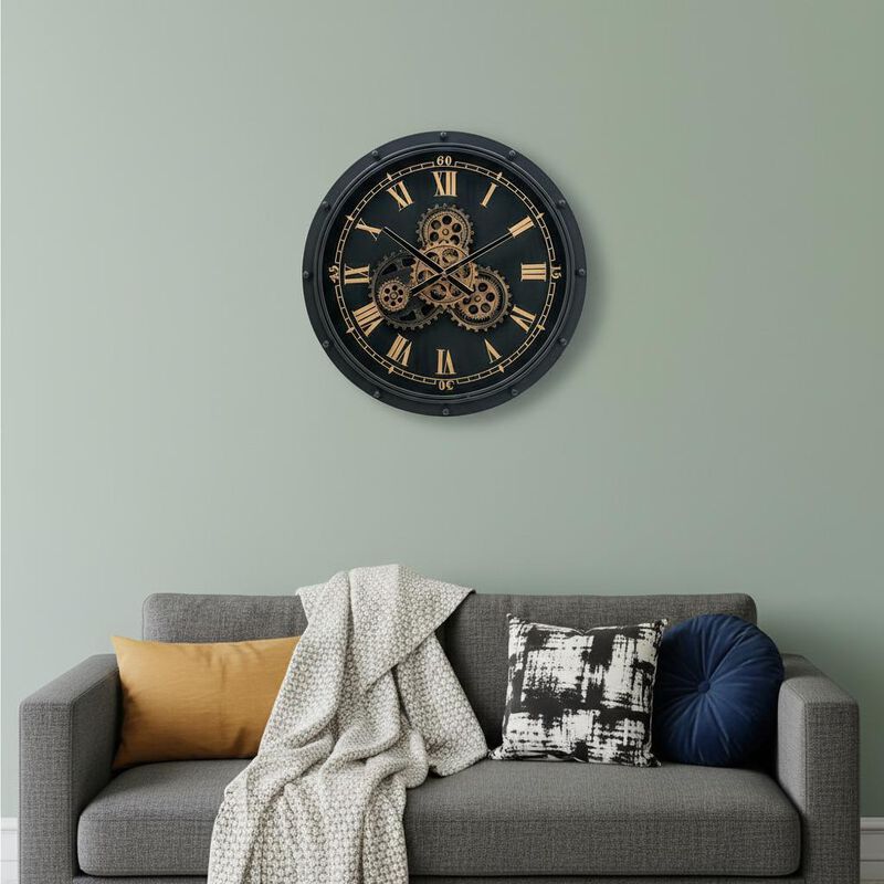 HomeRoots 20" Circle Black and Gold Metal and Glass Analog Wall Clock image number 1