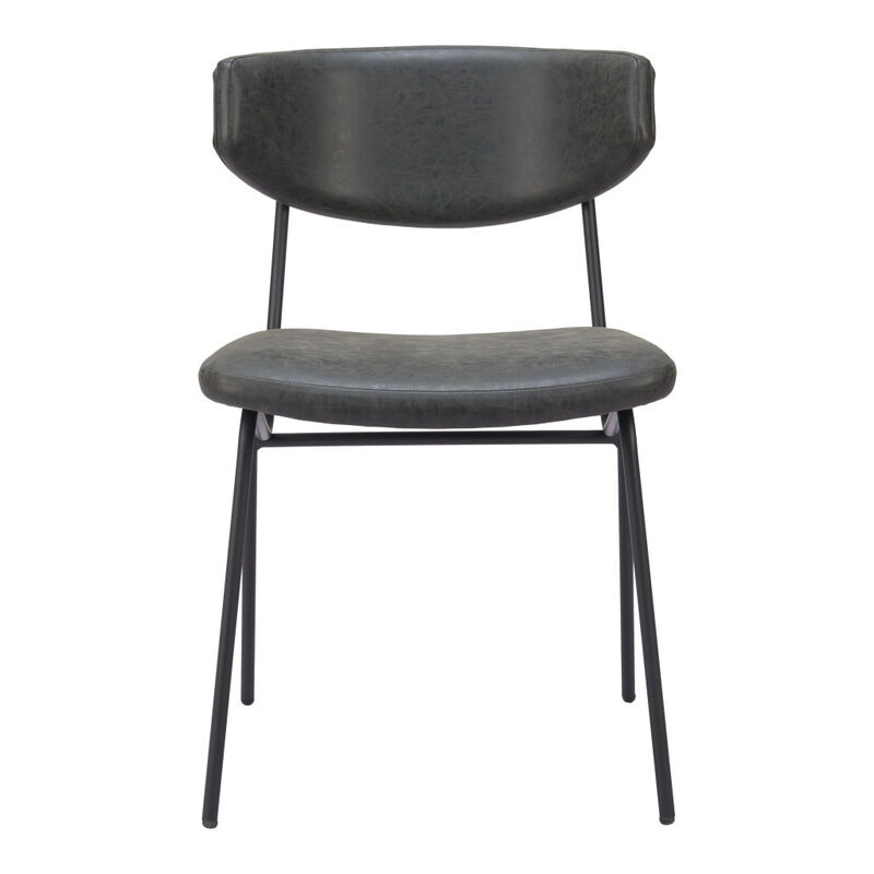 HomeRoots Set of Two Gray and Black Upholstered Faux Leather Open Back Dining Side Chairs