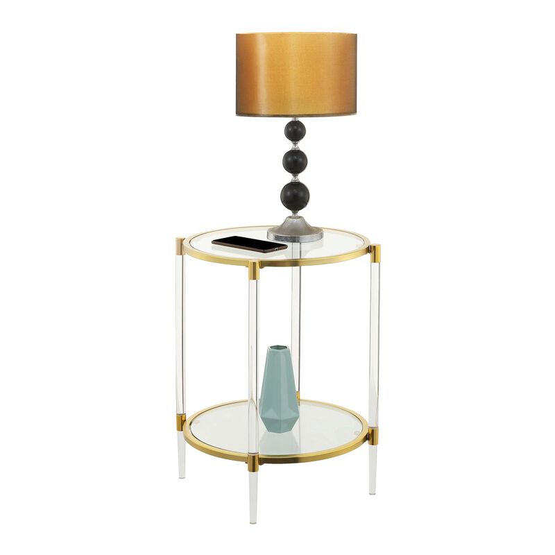 Convenience Concepts Royal Crest 2 Tier Acrylic Glass End Table, Glass/Gold