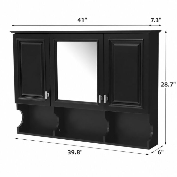 ELEMENT ACE 41 Inch Wall-Mounted Mirror Medicine Cabinet with Open Shelves, Adjustable & Concealed Behind-Mirror Storage for Home Use