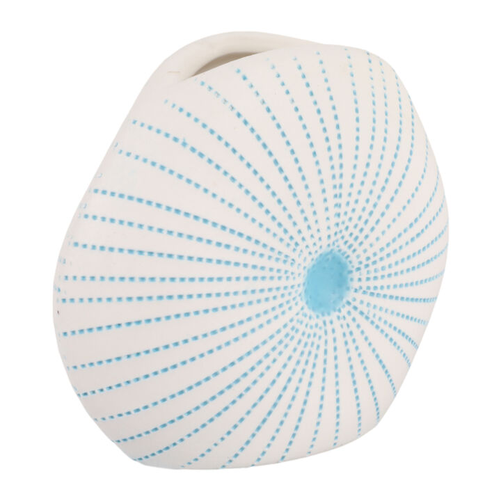 5x4" Round Dotted Shell Bud Vase, White/light Blue