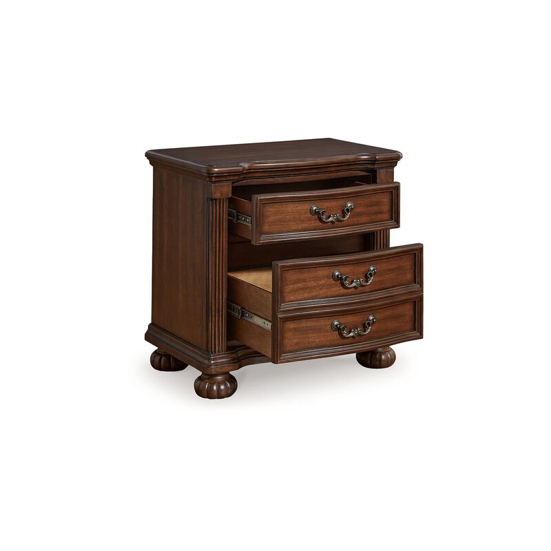 Laon Nightstand, 3 Drawer, Bronze, 29 Inch Cherry Brown Solid Hardwood - Benzara
