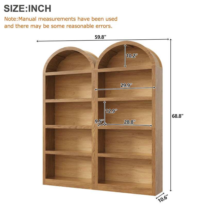 Merax Modern Open Display Cabinet Set with Arched Fabric Tops, Wood-Grain Back Panels image number 3