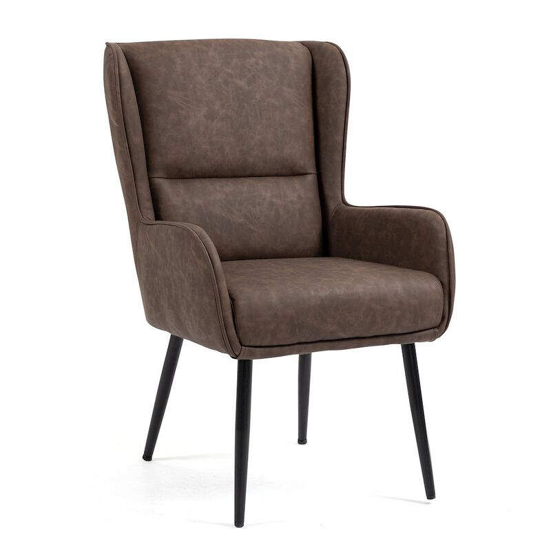 Glamour Home Benning Brown Vintage Faux Leather Accent Chair with Black Iron Legs