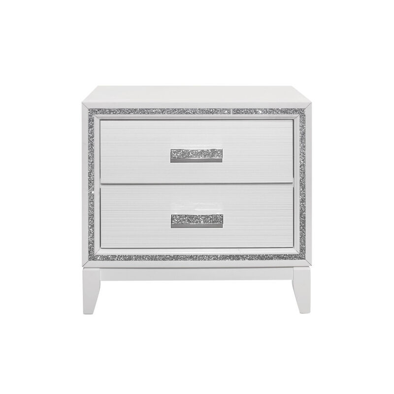 Bedroom Nightstand with Two Drawers – Wood Bedside Table with Crystal Bling