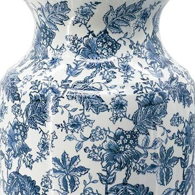 HomeRoots 24" Blue And White Chinoiserie Porcelain Urn Table Vase image number 5
