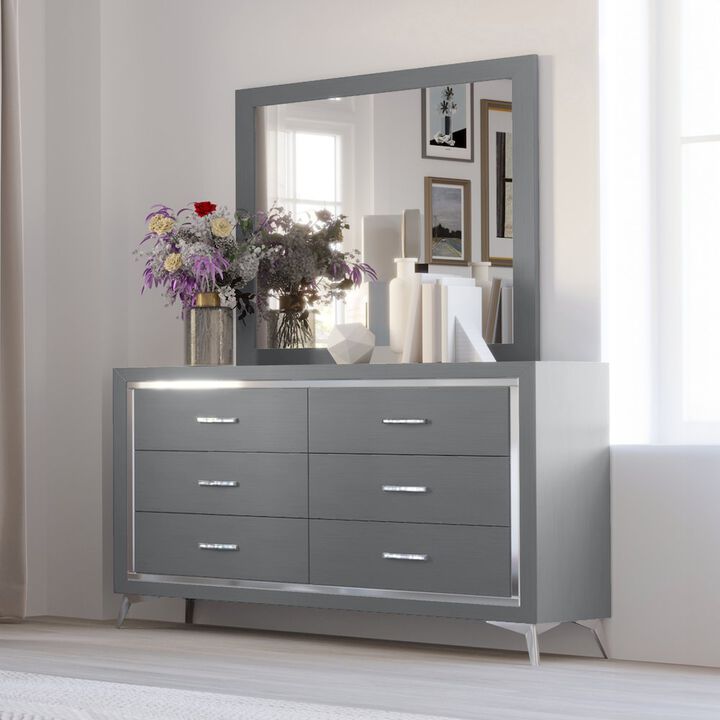 New Classic Furniture Huxley Wood 6-Drawer Dresser with Mirror