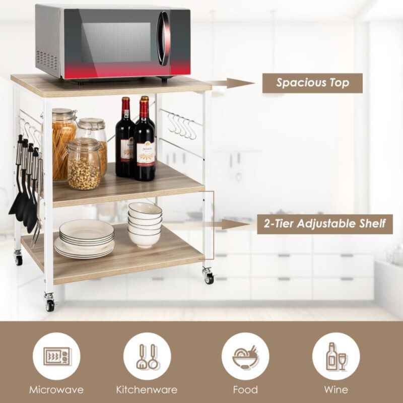 Hivvago 3-Tier Kitchen Baker's Rack Microwave Oven Storage Cart with Hooks