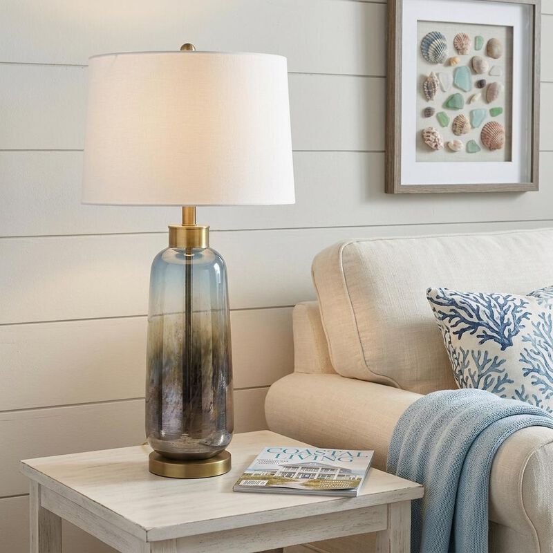 HomeRoots 31" Steel Blue Glass Table Lamp With White Empire Shade image number 1