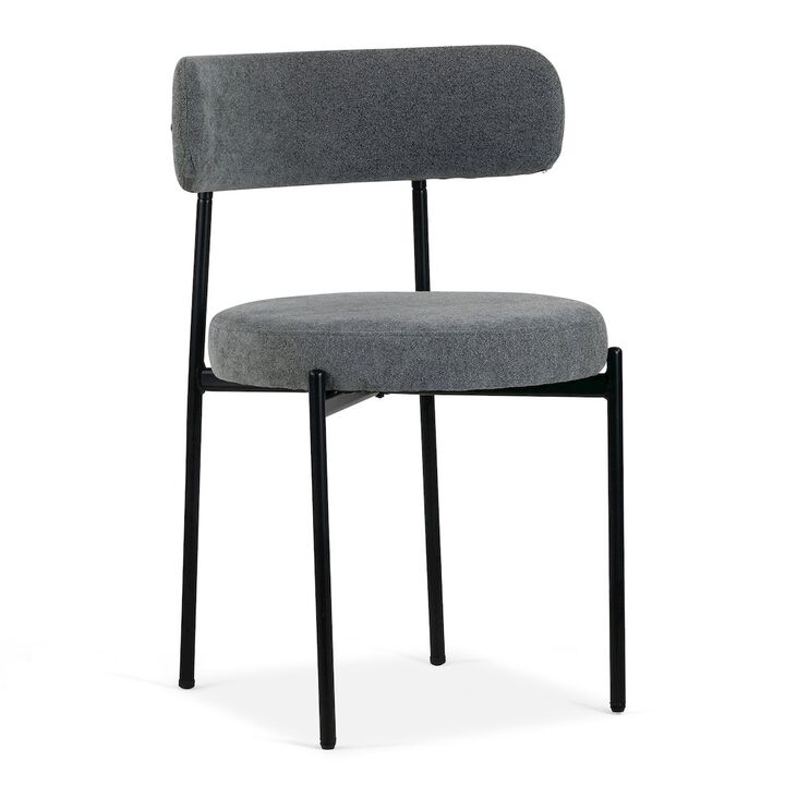 Glamour Home Set of 2 Avrom Gray Boucle Dining Chair with Black Metal Legs