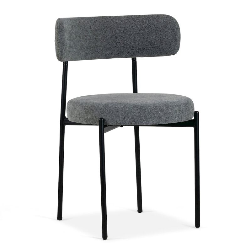 Glamour Home Set of 2 Avrom Gray Boucle Dining Chair with Black Metal Legs