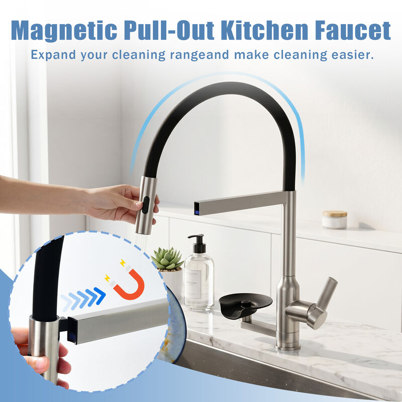 Kitchen Faucet with Magnetic Pull‑Out Sprayer, 360&deg; Swivel Single Handle High Arc Sink Faucet with Glass Rinser image number 4