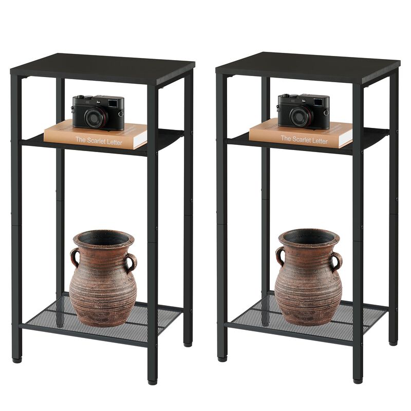 Hoctieon 2-Set 3 Tier End Table, Telephone Table Set of 2, Tall Side Table with Storage Set of 2, Small Nightstand for Small Spa