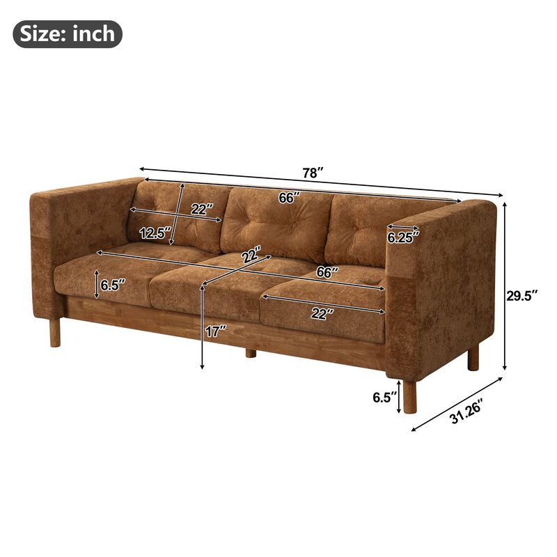 Jubpaf 78" Modern 3 Seater Sofa Chenille image number 3