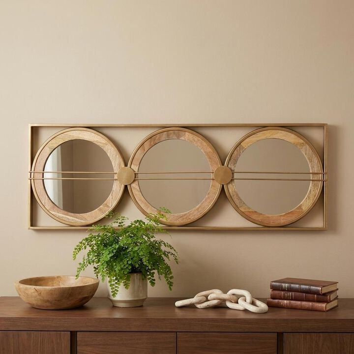 HomeRoots 14" Brown and Gold Aluminum and Wood Geometric Framed Accent Mirror