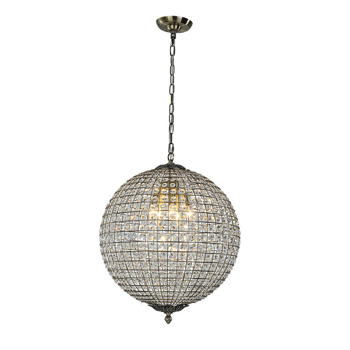 5 Lights W20 in Vintage Crystal Chandelier with Sphere Globle Shade in Antique Gold Retro Pendant Light for Dining Room Living Room