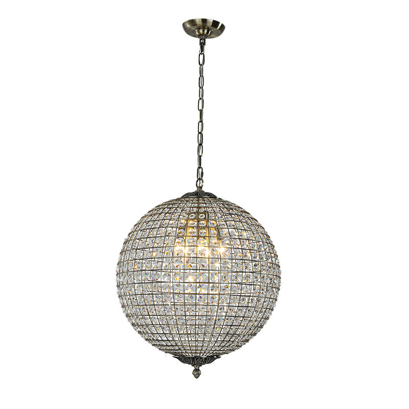 5 Lights W20 in Vintage Crystal Chandelier with Sphere Globle Shade in Antique Gold Retro Pendant Light for Dining Room Living Room image number 0